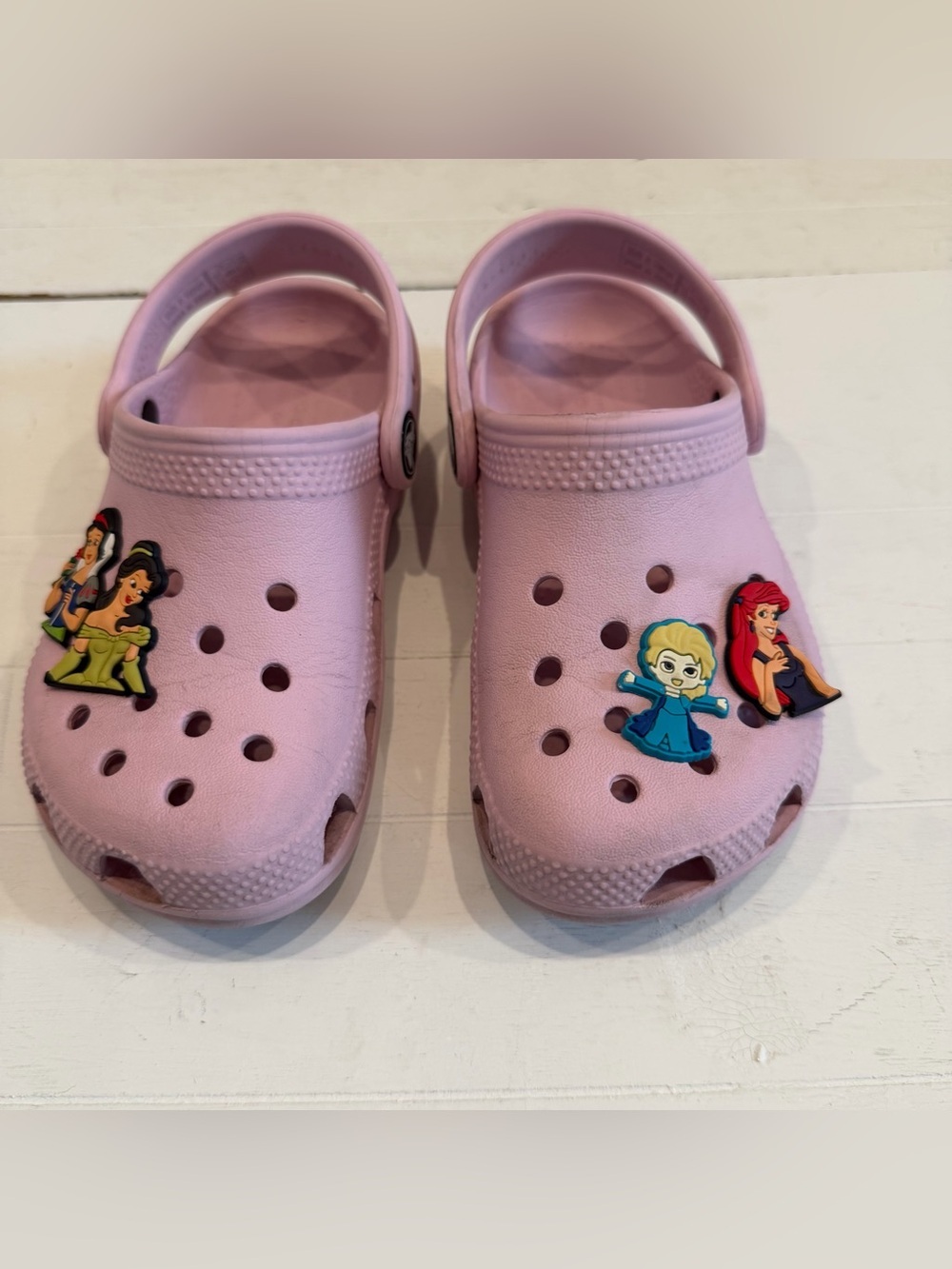 CROCS Kids Light Pink Clogs with Disney Princess Charms C10